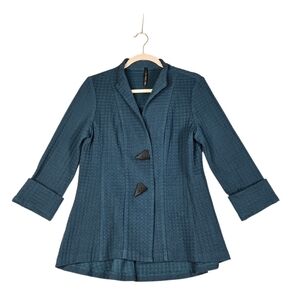 IC by Connie K Size Small Teal Green A-line Textured Knit Blazer Hi Low Hem